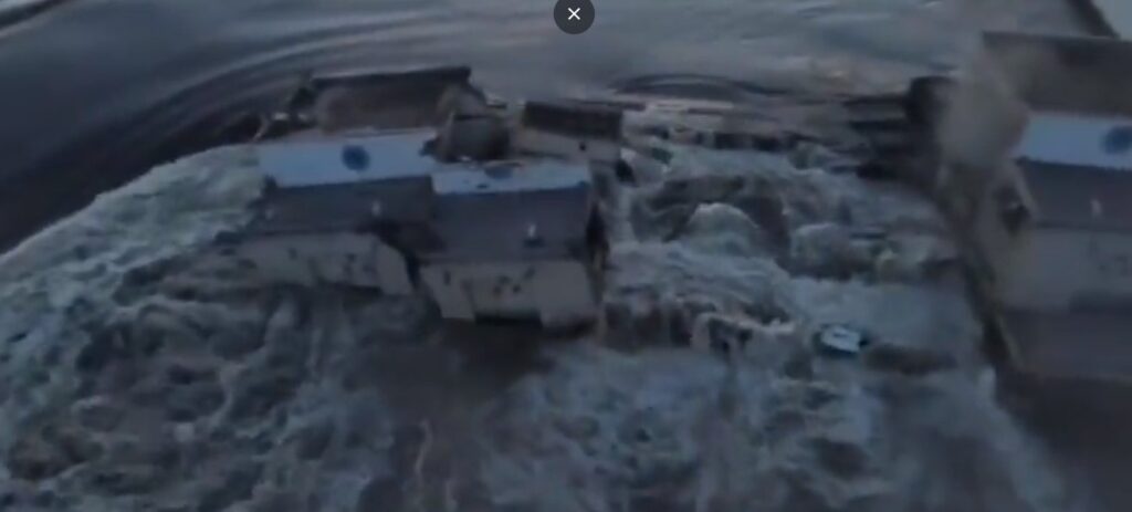 Full Video: Nova Kakhovka Dam on the Dnipro River in southern Ukraine has been blown.